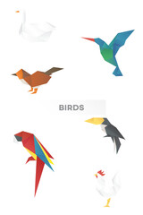 Fototapeta premium Birds png polygon paper craft cut out set
