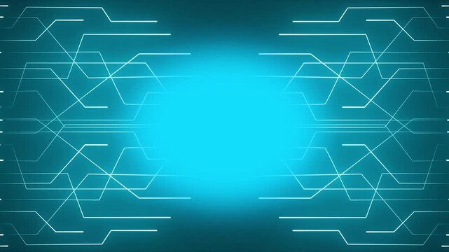 Geometric pattern animation radiates symmetrical lines around a center. Cyberspace perspective data guides the pattern. Digital interface displays use pattern.