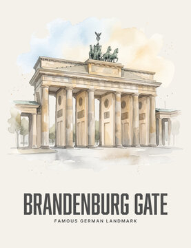 Brandenburg Gate Landmark Watercolor Style Vector Poster Art