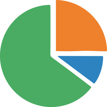 Pie chart icon showing data distribution and statistical analysis for corporate reporting in flat vector style