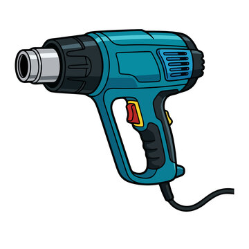 Industrial heat gun tool, electric hot air blower for DIY, shrink wrapping, and paint stripping. Professional power tool illustration, isolated on white background.