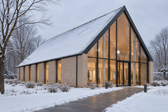 Warm Glazed Gable Library in Fresh Winter Snow