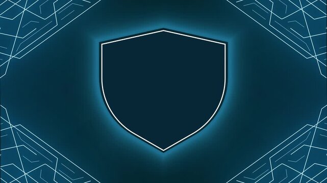 Shield shape animation displays vector lines with copy space on dark. Data privacy defense confirms through shield shape. Access consoles use shield shape online.