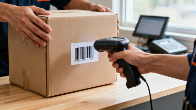 Logistics Worker Scanning Package Barcode for Supply Chain Tracking