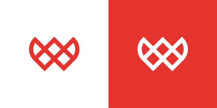 Abstract W logo. Geometric linear symbol with interlocking shapes and modern symmetry.