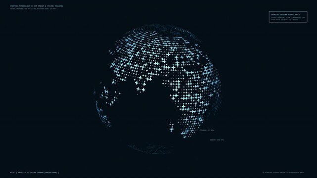 Atmospheric Jet Stream Cyclone Hurricane Pressure Tracking Globe 4K Seamless Loop on Storm Display
