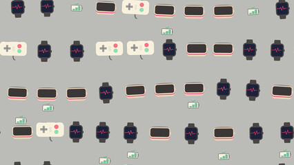 Pattern of Smartwatches, Game Controllers, and Battery Icons © moon