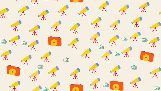 Pattern of yellow telescopes and orange cameras