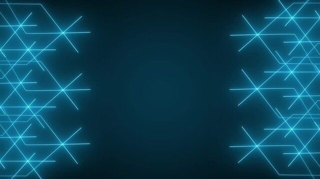 Geometric lines animation frames central presentation copy space on dark. Symmetrical visual perspective data coordinates guide the lines. Consoles use lines online.