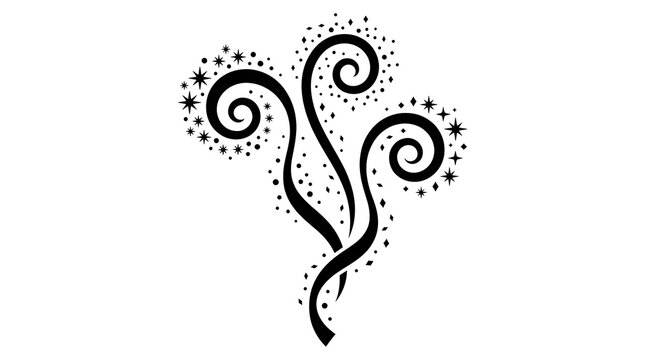 Black festive swirls and sparkles on a white background decorative holiday ornament