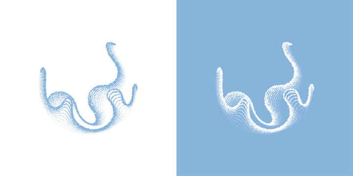 Abstract water wave logo. Organic dotted symbol representing waves, motion and fluid energy.