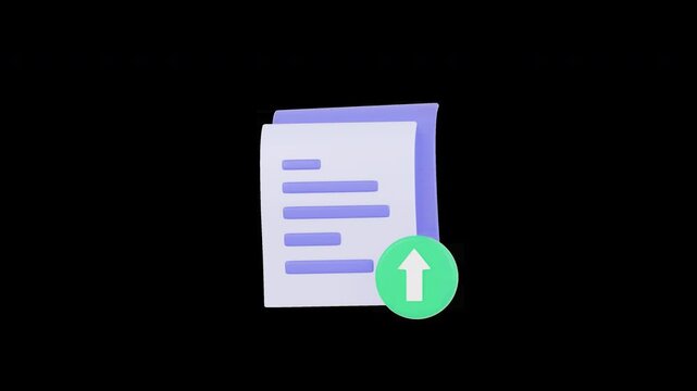 3D Animated Document Upload Icon on Alpha Channel