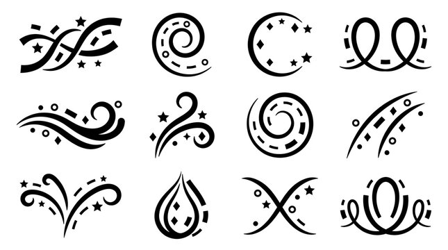 Black Swirls and Flourishes Bundle Set Decorative Vector Ornaments on White Background