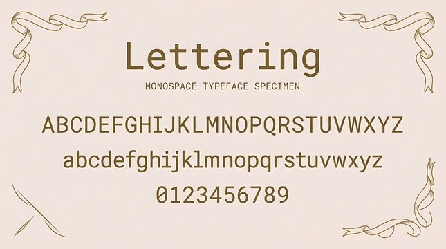 Vintage Monospace Typeface Specimen with Alphabet and Numbers