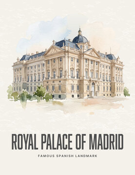 Royal Palace of Madrid Watercolor Style Landmark Poster Art