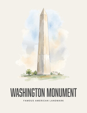 Washington Monument American Landmark Watercolor Style Vector Poster Wall Art