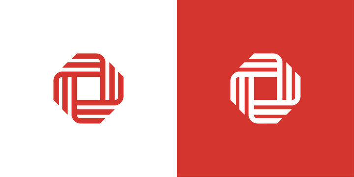 Abstract octagon logo. Geometric interlocking symbol with bold linear structure and modern design.