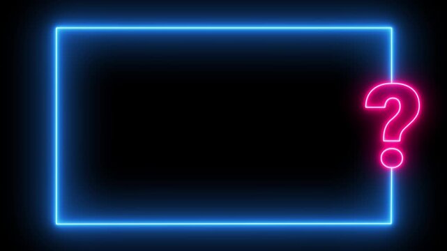 Electric Blue Neon Question Mark Frame Animation with Pink Glowing Symbol on Black Background for FAQ Help Support Quiz Information Interface and Digital Motion Graphics