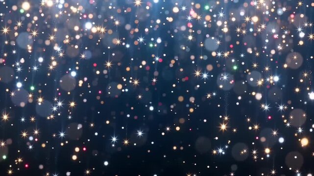 Sparkling Glitter Rain Dropping with Bokeh Particles on a Dark Background Ideal for Event Overlays Holiday Celebrations and Dynamic Digital Visuals - Christmas