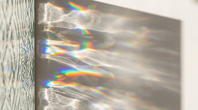 Abstract prism light refraction on wall, dynamic rainbow spectrum flare overlay, aesthetic sunbeam caustics pattern isolated on Transparent Background