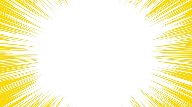 黄色いポップな漫画の集中線のフレームアニメーション。衝撃や迫力を演出する漫画的表現のエフェクト。ループする4K動画
