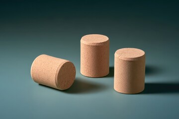 Fototapeta premium Three Corks on a Dark Teal Surface