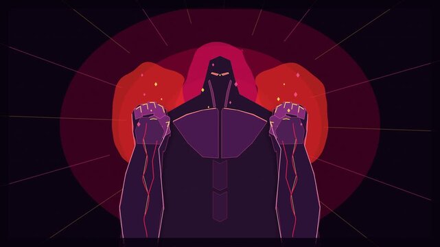 Pixel art monster character animation with glowing eyes and aura effect