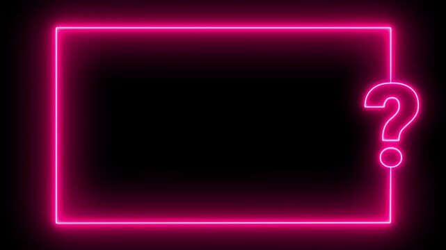 Pink Neon Question Mark Frame Animation with Glowing Rectangular Border on Black Background for FAQ Help Support Quiz Information Interface and Digital Motion Graphics