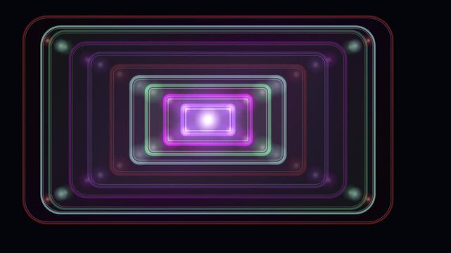 Abstract neon loops glowing in concentric rectangular shapes against a dark background