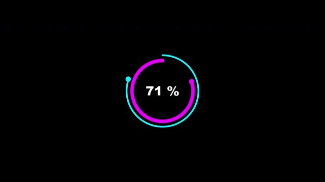 Loading Animation Circle Line Different Move Rotate Color Purple Blue With Percentage Transparent Background. Perfect For UI or Overlay Video Element.