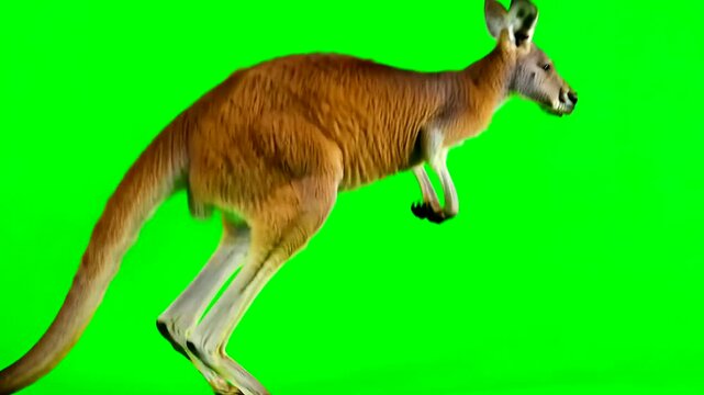 Kangaroo Hopping Across in Side View on Green Screen