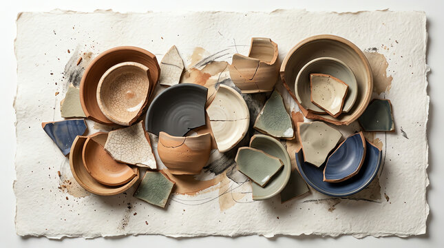 Ceramic pottery clay craft in handmade bowl artisan of dish broken kintsugi repair rustic object