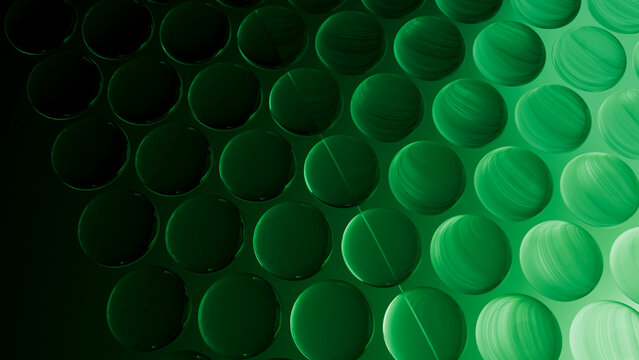 Abstract digital illustration of repeating green circular shapes