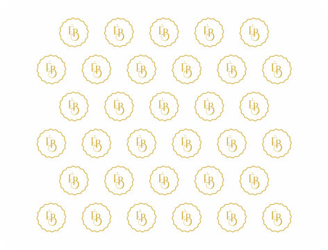 Elegant gold EB monogram pattern with repeating scalloped badge emblems on a clean white background, creating a refined decorative vector design.

7. Keywords