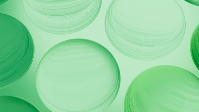 Abstract green transparent spheres with concentric circles digital