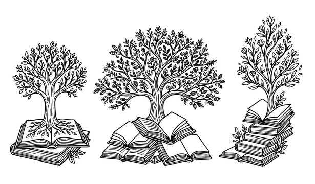 Books growing into trees education knowledge and learning vector illustration