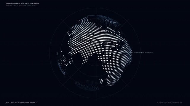 Polar Ice Cap Melting Arctic Albedo Projection Globe 4K Seamless Loop on Polar Stereographic Display