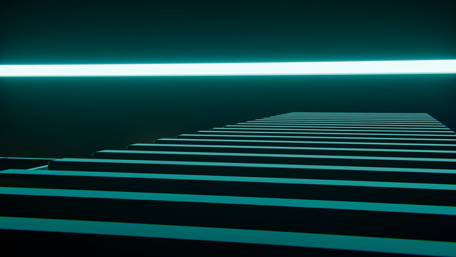 Modern minimalist staircase illuminated by horizontal fluorescent