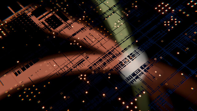 Abstract digital technology pattern with glowing circuit grid