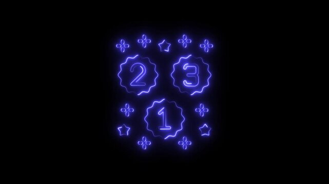 Glowing blue neon ranking badges with numbers one two and three and star icons