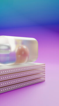 Pill capsules in transparent blister pack on colorful blue