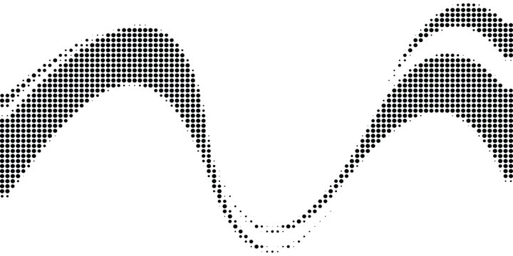 Abstract Black Halftone Wave Pattern With Dotted Sine Curves On White Background