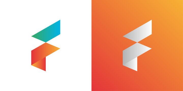 Abstract F logo. Geometric lettermark with dynamic folded shapes and colorful modern design.
