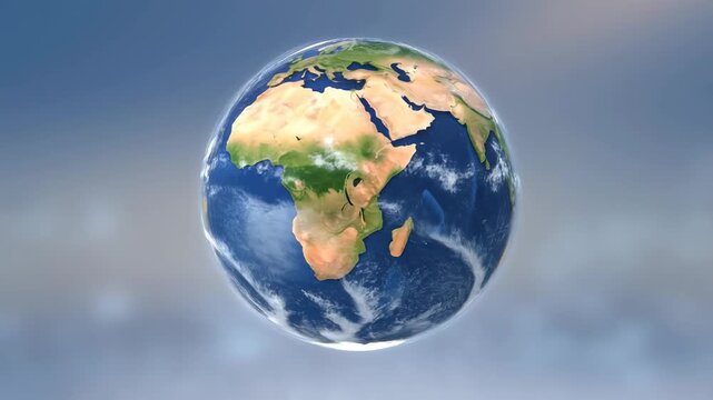 Flat earth globe rotating against sky background