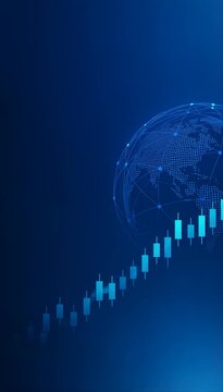 Blue Abstract Background with Global Financial Data, Business Growth, Market Analysis and Digital Technology Concept