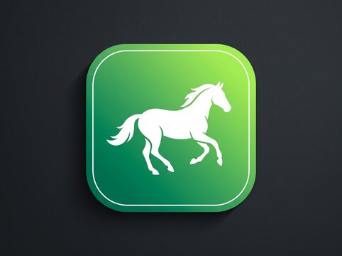 White horse silhouette icon on a green rounded square button