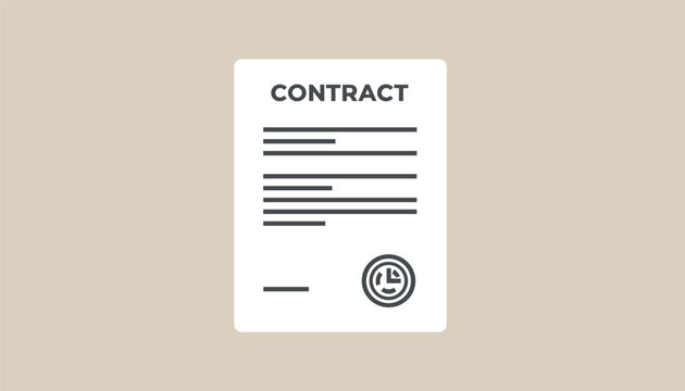 Official business contract document layout featuring signature space and approved validation stamp on tan background.