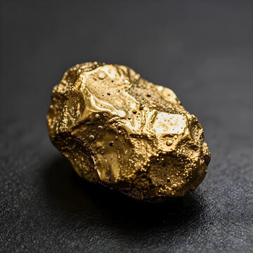 Wealth and investment growth, raw gold nugget on dark background financial success and precious metal mining industry for economic value