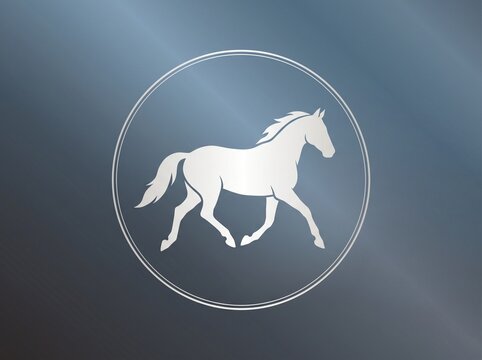 White horse silhouette icon inside a circular frame on blue gradient
