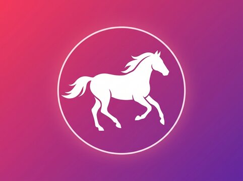 White horse silhouette icon inside a glowing circle on a purple